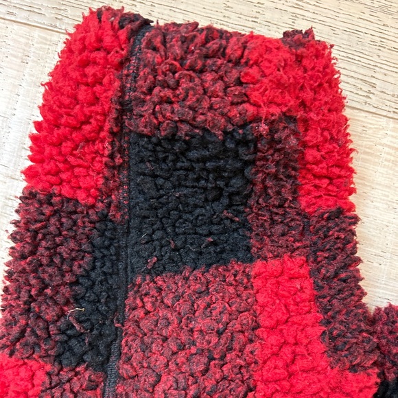 ROOTS Plaid Sherpa Jacket red black sz S (oversized) - Picture 7 of 7